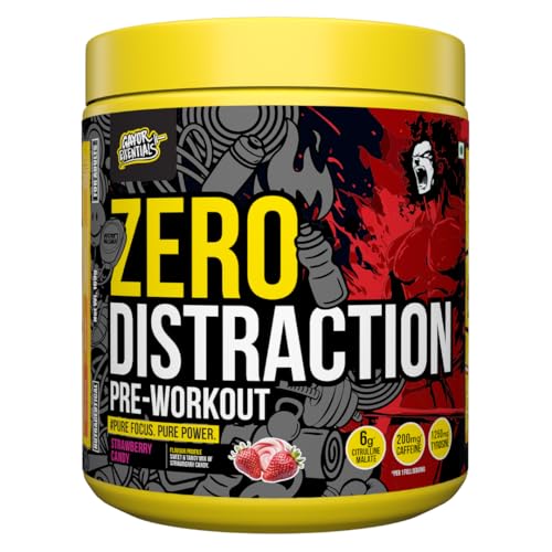 Image of Gayor Essentials Zero Distraction Pre Workout Powder | Laser Focus + Energy | 200mg Caffeine | 6g Citrulline Pump | No Creatine, No Crash (Strawberry Candy,338g)