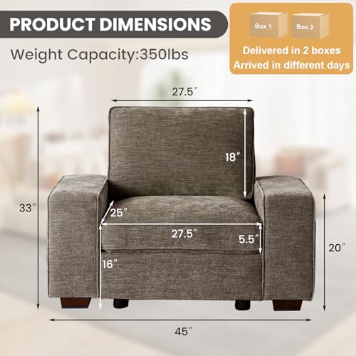Image of TEKAMON 45 inch Accent Chair with Seat Storage, Oversized Single Sofa Chair, Modern Chenille Fabric Armchair for Living Room /Office with Wide Armrests, Side Pockets, USB /Washable Covers(Brown)