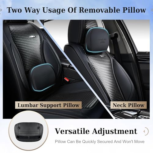 Image of Coverado Car Seat Covers Full Set, Black Seat Covers for Cars, Waterproof Nappa Leather Automotive Seat Covers with Lumbar Head Pillow, Car Seat Protectors, Universal Fit for Most Cars SUV