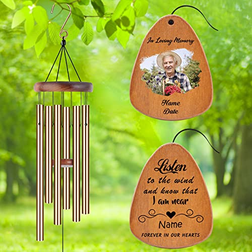 Image of Personalized Custom Wind Chimes Memorial Gift for Loss of Loved One Mother Dad Mom Dog Pets Customized Outdoor Sympathy Wind Chimes with Photo Text