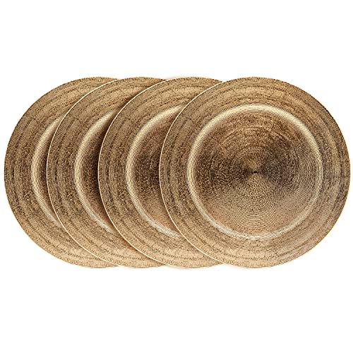 Charge it by Jay Dazzie Electroplated Charger Plate 13” Decorative Melamine Service Plate for Home, Professional Dining, Perfect for Upscale Events, Dinner Parties, Weddings, Catering, Set of 4, Gold