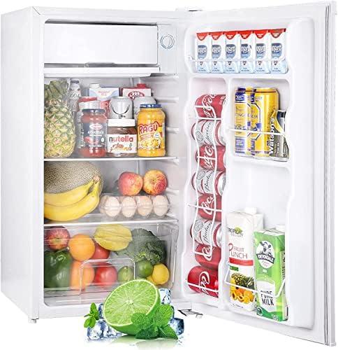XUEWANG 3.2 Cu.Ft Mini Fridge with Freezer, Single Door Mini Fridge, Adjustable Thermostat, Mini Refrigerator for Dorm, Office, Bedroom (White)