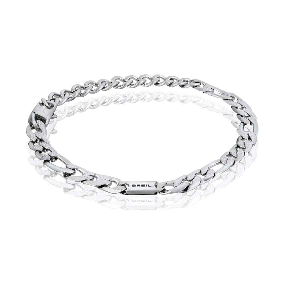 BREIL - Gioiello Collezione GROOVY, Bracciale e Collana da Uomo in Acciaio Inossidabile Bracciale Maglia Larga