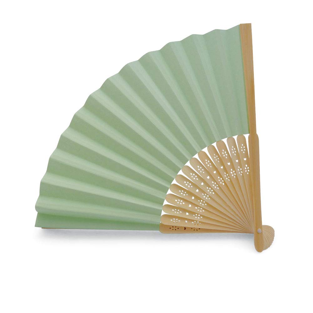 Handfächer aus weißem Papier und Bambus für Hochzeiten (Grün, 50 Handfächer)