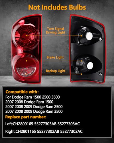 Image of OKLPF Rear Brake Tail Lights Assembly Compatible With 2007 2008 Dodge Ram 1500,2007-2009 Dodge Ram 2500 3500,Replace CH2800165 CH2801165,Not Includes Bulbs,Replacement Red Taillights Assembly