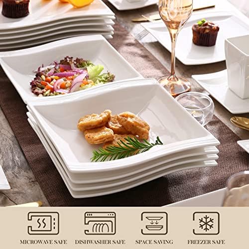 MALACASA, Series Flora, 36-Piece Tableware Set Ivory White Porcelain Dinner Set with 6 Cups, 6 Saucers, 6 Dessert Plates, 6 Soup Plates, 6 Dinner Plates and 6 Bowls