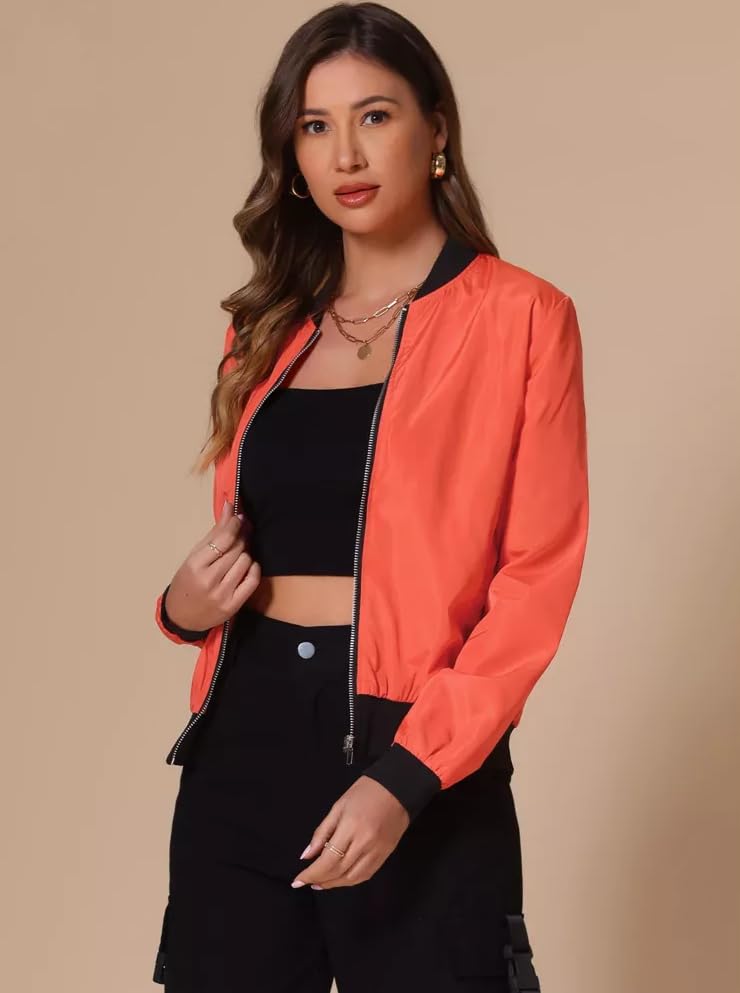 Image of TAGAS Women's Solid Bomber Jacket - Lightweight Zip-Up Stylish Casual Wear - Full Sleeve Windcheater for Girls & Women