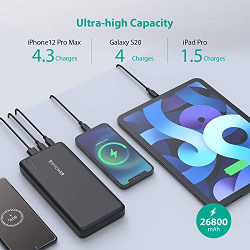 Portable Charger RAVPower 26800mAh 30W PD USB C Power Bank High-Capacity Power Delivery External Battery Pack with Fast Recharged for MacBook Air iPad iPhone 12 11 Pro Max SE S10 Nintendo Switch