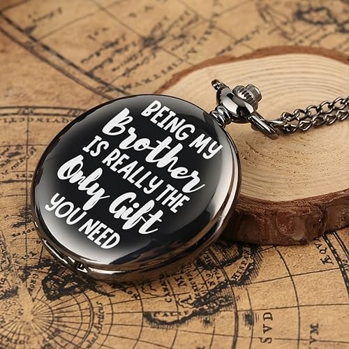 Image of Vintage Gandhi Style Pocket Watch with Engraved Designs & Messages Royal Black Analog for Men Women & Kids Includes Key Ring for car or Bike Keys Ideal Gift