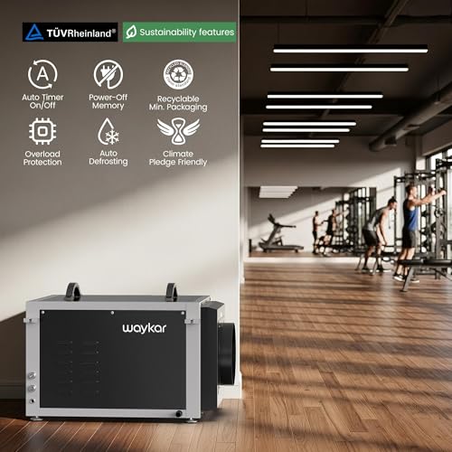 Image of Waykar 158 Pints Crawl Space Dehumidifier with Remote Control and Pump, Dual Duct HVAC Commercial Whole-House Dehumidifier for Basement, Industry Water Damage Unit - 5-Year Quality Coverage