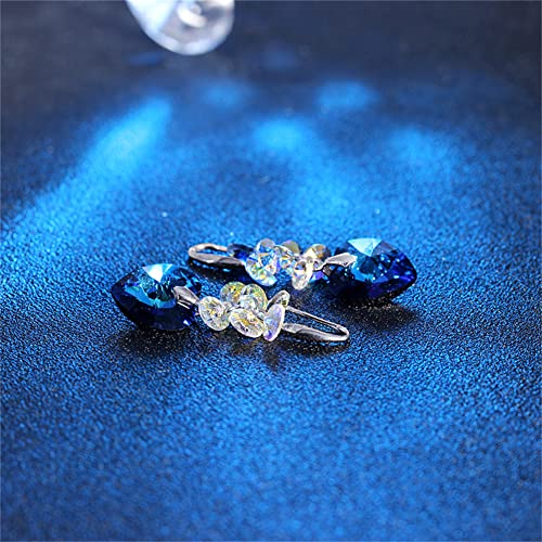 Pendientes de cristal austriaco azul con diseño de corazón y base plateada de moda 2