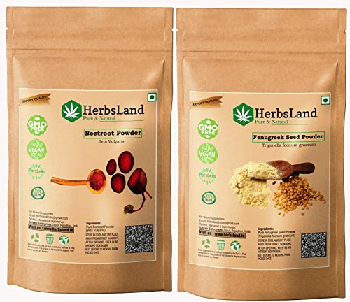 HerbsLand® Premium & Natural Beetroot (SuperFood) (Beta Vulgaris) and Fenugreek Seed (Dana Methi) Powder For Face & Skin Care (100gm Each)