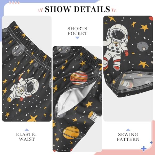 ALAZA Cartoon Astronauts Cartoon Stars Asteroids Pajamas Bottoms with Pockets Comfy Pjs Sleepwear Elastic Waistband Pajamas Pants Lounge Pants for 6-14 Years4
