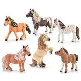 Totsmile 6PCS Shetland Pony Horse Toys Figurines Family, Solid Plastic Farm Animal Toys for Kids 3 4 5 6+, Mare, Stallion, and Baby Horse Figures – Cake Toppers Party Favors Horse Gifts for Boys Girls