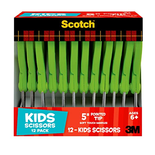 Scotch 5" Soft Touch Blunt Tip Kids Scissors, 12 Count Teacher’s Pack, Green, All-Purpose Scissors For School And Crafts (1442P-12) #TOP1