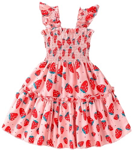RETSUGO Little Girls Dresses Flutter Sleeve Casual Birthday Party Dress Toddler Kids Swing Twirly Summer Sundress 1-8 Years