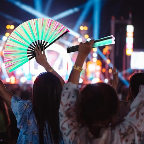Image of Maitys Large Rave Fan Folding Handheld Fans 13'' Clap Fans for Line Dancing Clack Fan Holographic Festival Accessory for Martial Art Gift Performance, Includes 2 Pouch