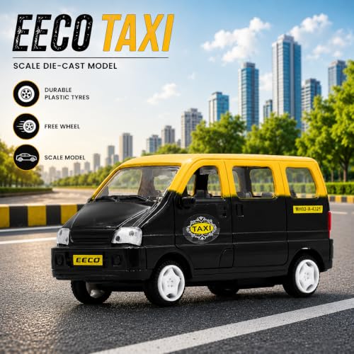 Image of Friction Powered Van Taxi Toy for Kids Boys Girls | Pull Back Mini Van Vehicle Toy with Driver & Openable Doors | Dual Color Play Set Age 4+ | BIS Certified | NeoKiddo (Black and Yellow)
