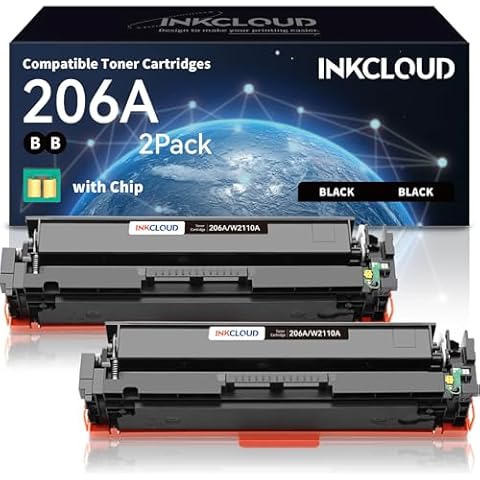 INKCLOUD 206A BlackToner Cartridges 2 Pack with Chip Compatible with HP 206A W2110A 206X W2110X Black Toner for HP Pro MFP M283FDW M255DW M283CDW M283 M255 Black Printer Ink (2-Pack, Black) Cover