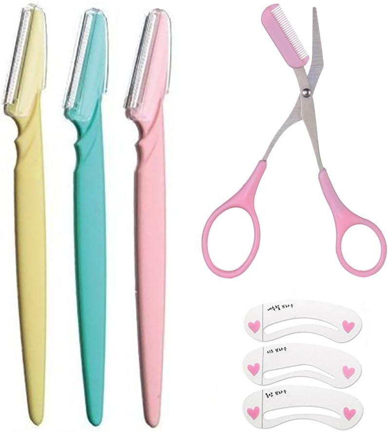 Feisuo Eyebrow Razor Shavers Shaving and Eyebrow Drawing Guide Template Combo