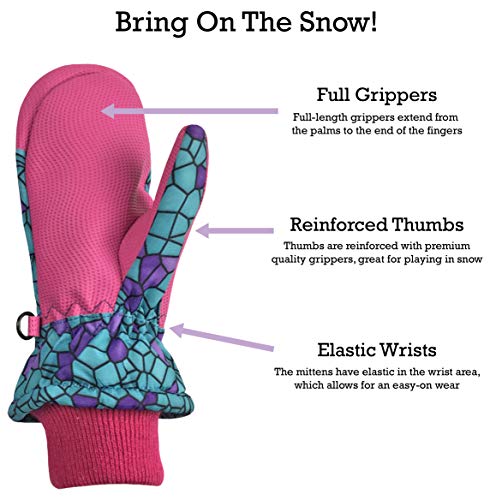 Image of N'Ice Caps Kids Waterproof Snow Mittens Cold Weather Thinsulate Insulated | Toddler Gloves with Easy-On Extra-Wide Hook and Loop Flap, Durable Grippers Provide Dexterity for Winter Play and Skiing