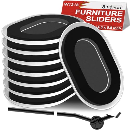 Upgrade Furniture Sliders, Furniture Sliders for Carpets, Oval Moving Pads with 8 PCS 5.8 * 4.3' Carpet Sliders+1 Lifter, Furniture Moving Sliders for Easy Move Bed Tables Cabinet, Protect Carpets