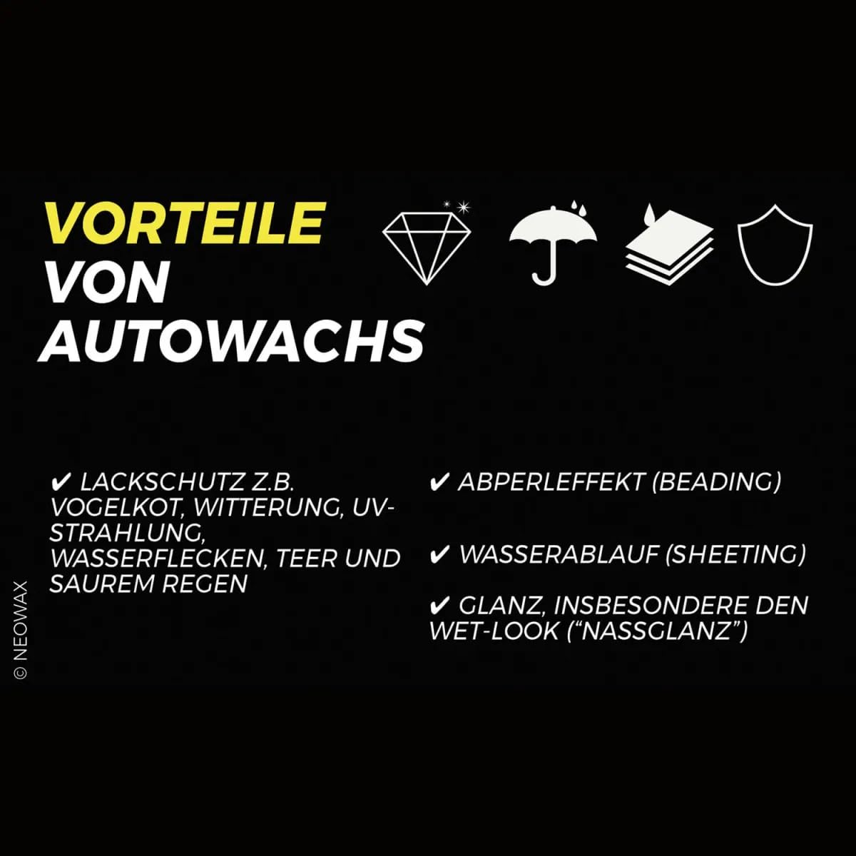 NEOWAX No.2 Coating Wax Car Wax Autowachs Versiegelung Set | Lackschutz Autowachs | wasserabweisende Lackvesiegelung mit 2 Mikrofaser Poliertücher & 2 Mikrofaser Applikatoren 50ml
