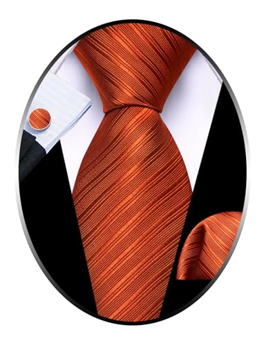 Image of Barry.Wang Man Stripe Ties Set Silk Woven Pocket Square Necktie Cufflinks Formal Party Business