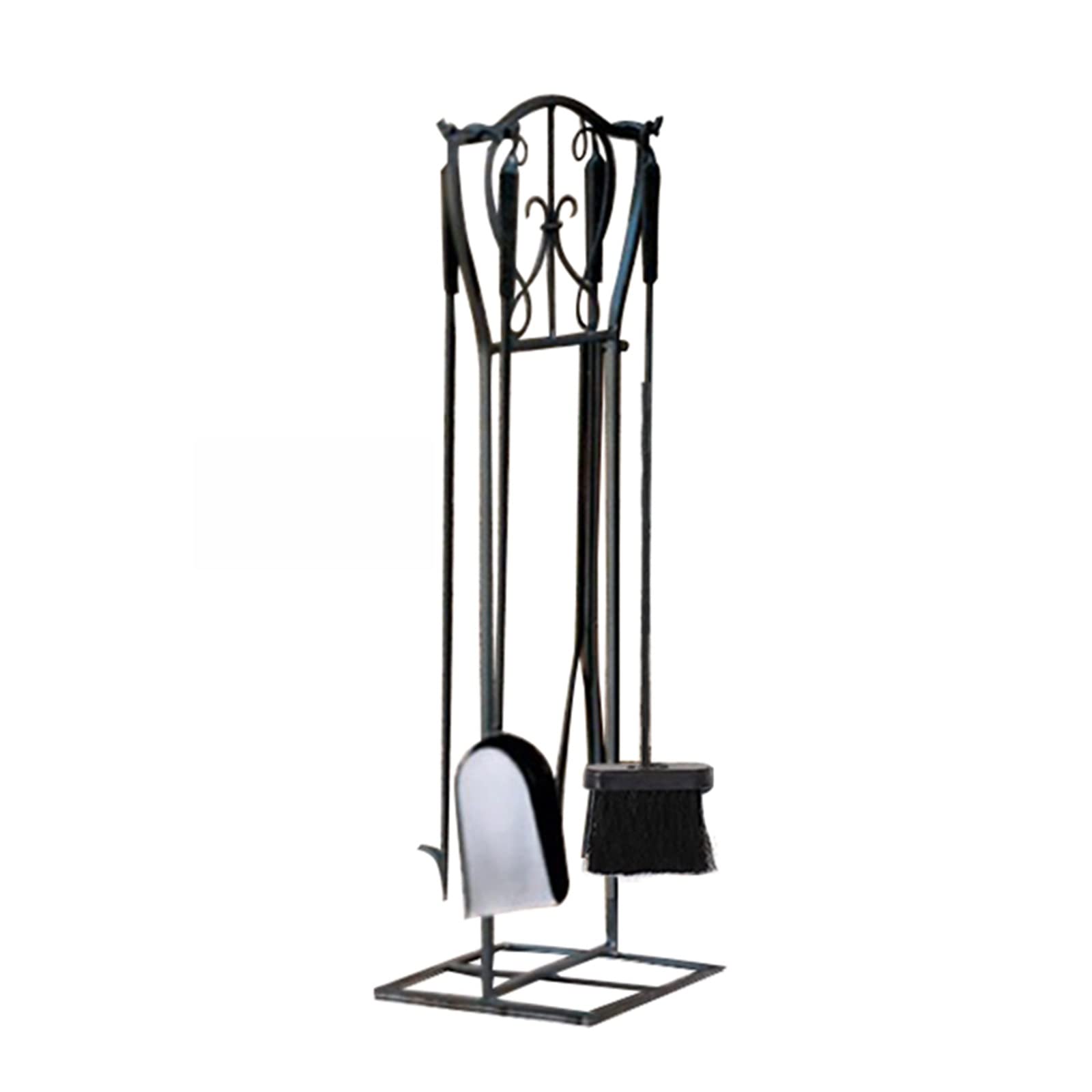 Set di 5 Attrezzi per Camino, Set di Accessori per Camino in Ferro Vintage con attizzatoio, Pinza, Pala, Spazzola, Base, Nero