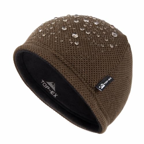TOP-EX DryKnit Waterproof Mens Winter Beanie Hat Wool Skull Cap Warm Knit Fleece Lined Reversible Windproof Hat for Outdoor Ski Snow Hiking Camping Running Large Head Friendly Green XL/XXL