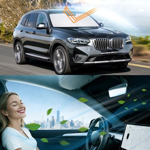 Image of Windshield Sun Shade for 2018-2026 BMW X3 | Foldable, Full covered for windshield, Block UV Rays, Heat Reduction, Easy to install, Keeps Car Cooler
