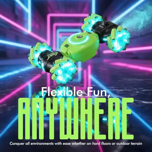 Image of 4WD High Speed Remote Control Car | Drift Stunt Car with Spray Smoke, LED Lights | Hand Gesture RC Stunt Car, Rechargeable,Double Sided 4WD Drift Remote Control Monster