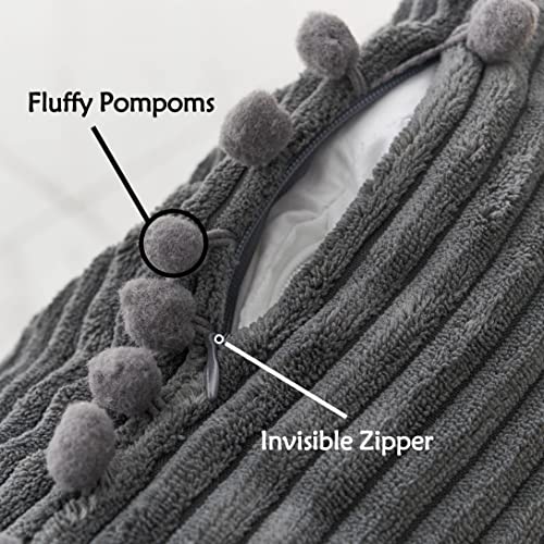 Home Brilliant Dark Grey Cushion Covers Charcoal Sofa Seat Cushion Covers with Pom Poms, 45 x 45 cm, 18 inch, 2 Pcs, Dark Grey - Image 3