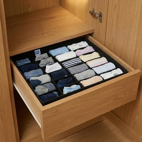 Image of Skrill 24-Compartment - Set of 2 | Non-Woven Foldable Cloth Storage Box Set Underwear, Socks, Ties, Scarves, Bras, Lingerie Drawer Organization | Space Saving Divider Organizer Closet Storage | Black