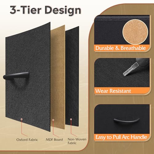 Image of WLIVE 9 Drawer Dresser, Fabric Storage Tower for Bedroom, Hallway, Closet, Tall Chest Organizer Unit for Bedroom with Fabric Bins, Steel Frame, Wood Top, Easy Pull Handle, Black and Rustic Brown