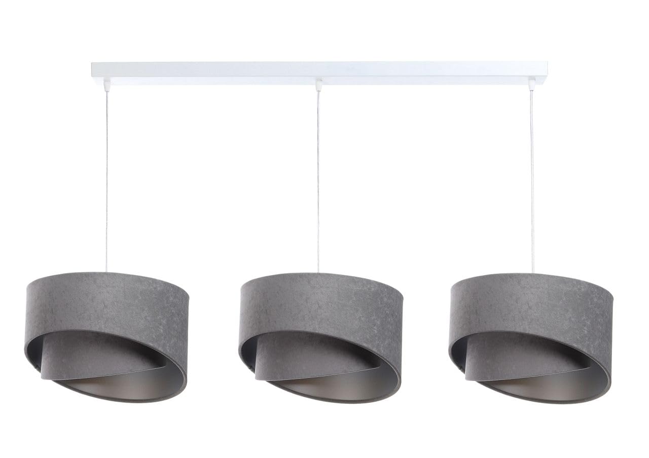 Licht-Erlebnisse Pendelleuchte 3-flammig E27 in Weiß Grau Silber Stoff Velours Optik Doppelschirm Modern Esstisch Hängelampe Wohnzimmer