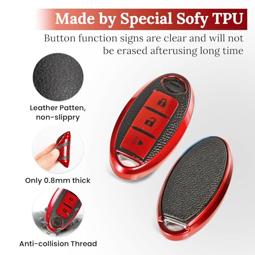 Image of Key Fob Cover for Nissan Kicks, Braided Loop Keychain Case, Red
