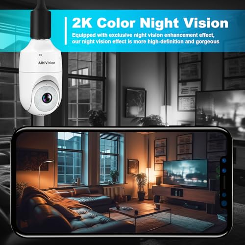 Alkivision 2K Light Bulb Security Cameras Wireless Outdoor, 5G&2.4Ghz Dual Band 360° Motion Detection Cameras For Home Security, Ai Detection, Full-Color Night Vision, Auto Tracking, Siren Alarm thumb #1