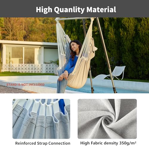 Image of CHULIM Hanging Hammock Chair Swing MAX 500 lbs Outdoor Hanging Chair with Footrest Indoor Swing Chair with Portable Steel Spreader Bar and Hardware Kit for Bedroom Living Room Patio Porch - Grey