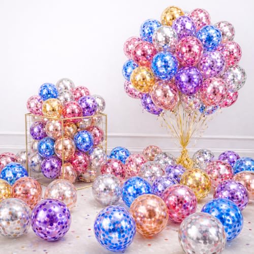 Image of 20 Pcs Confetti Balloons for Birthday Decoration Items Anniversary Baby Shower Girls Year With Multicolor Latex Transparent Confetti Balloon Happy Birthday Decoration Set Kit Combo