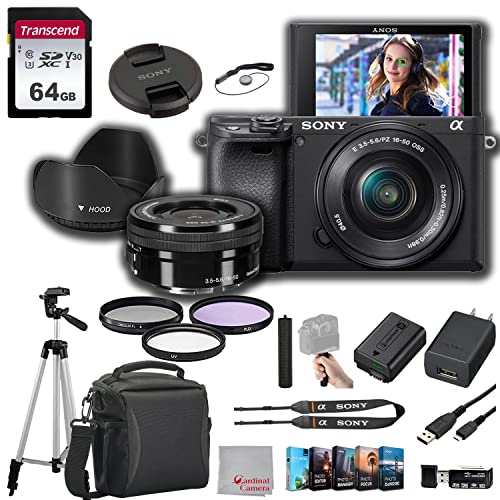 Sony a6400 Mirrorless Camera with 16-50mm Lens 64GB Memory, Case. Tripod, Filters, Hood, Grip, & Professional Video & Photo Editing Software Kit