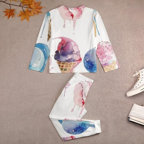 Watercolor Ice Cream in Waffle ConesBoys Casual Comfort Pajamas, Long Sleeve Pajama Set130CM4
