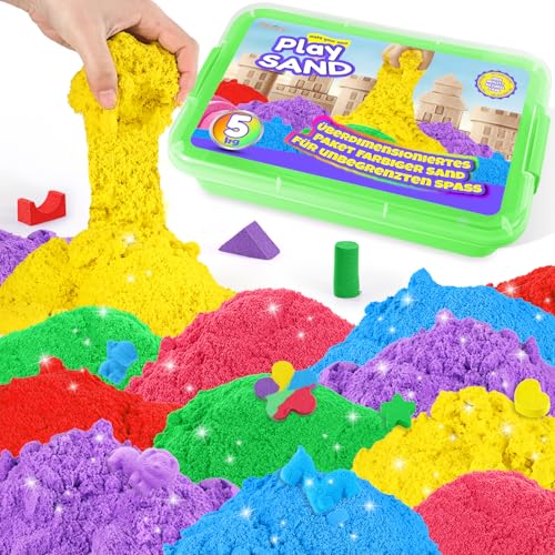 AtMini Juego de arena cinética arco iris de 5 kg de arena de juego con 6 colores de arena para niños con tapa para niños de 3, 4, 5, 6, 7+ años de edad (verde esmeralda)
