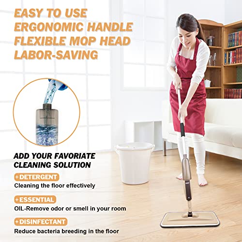 Spray Mop for Floor Cleaning, Floor Mop with a Refillable Spray Bottle and 3 Washable Pads, Flat Mop for Home Kitchen Hardwood Laminate Wood Ceramic Tiles Floor Cleaning (Brown) - Thumbnail 3