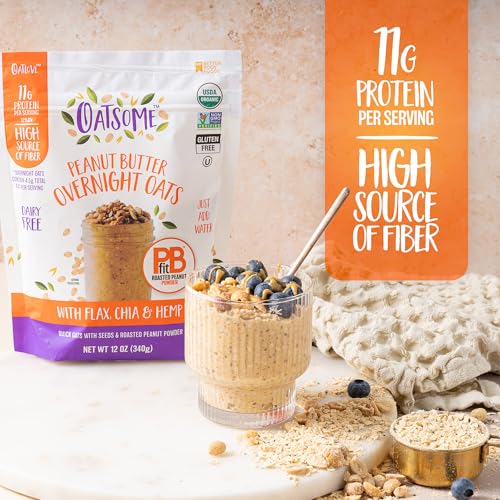 Image of Oatsome PBfit Overnight Oats - Peanut Butter Flavor with Chia Seeds, Flax Seeds and Hemp Seeds - Gluten Free Oatmeal with 11g of Protein - 12 oz (Pack of 2)