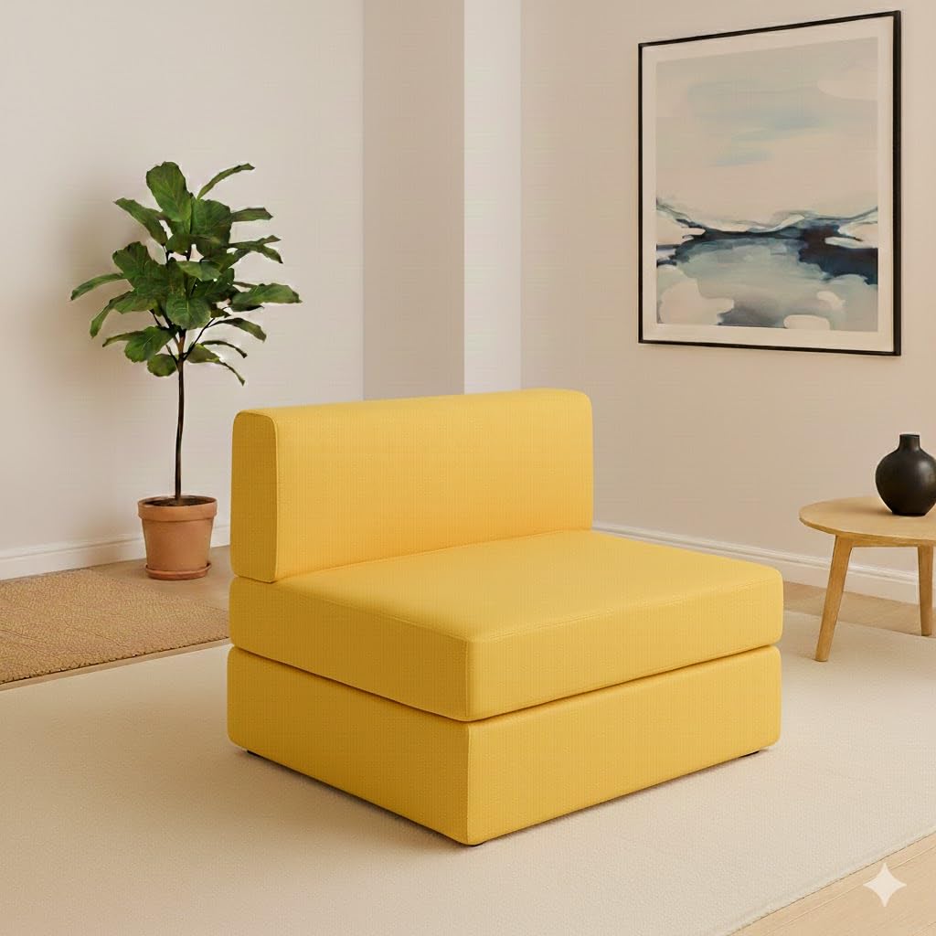 2 Seater Sofa Cum Bed | Convertible Folding Sleeper Sofa | EPE Foam | Space-Saving Design for Living Room & Guest Room | Yellow