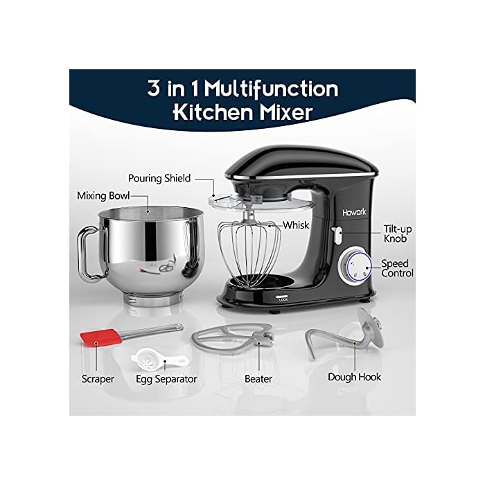 Buy HOWORK 8.5QT Stand Mixer, 660W TiltHead 6+0+PSpeed Kitchen Dough