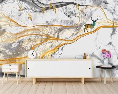 Tzxztt Negro Dorado Líneas Pájaros En Vuelo Alces Papel Pintado 3D Seda Texturizada Primera Calidad Neutros Material Ideal Para SalóN Dormitorio-200cm×140cm