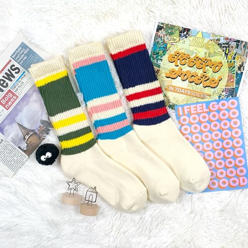 7DAYSSOCKS Men's Retro Vintage Classic Striped Old School Crew Socks - Multi Pack, Soft Cotton2