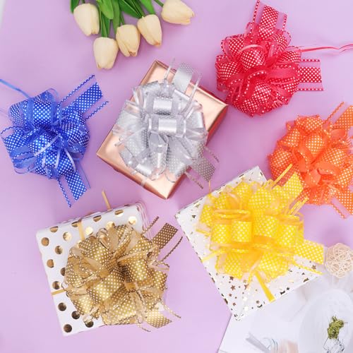 24 Pcs Large Pull Bows for Gift Wrapping,12 Colors 6 Inch Pull Bows for Present Wrapping Gift Baskets Flower Bouquets, Pull Ribbon Gift Bows for Party, Christmas, Valentine\'s Day, Wedding, Birthday.